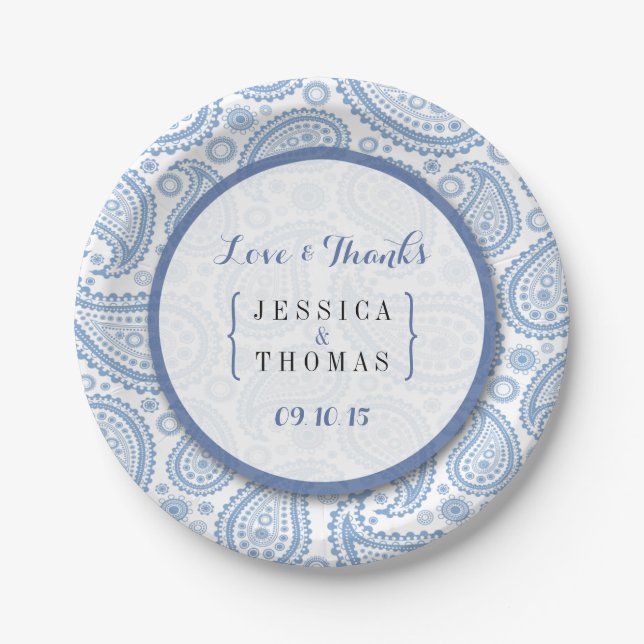 The Modern Paisley Wedding Collection - Blue Paper Plate (Front)