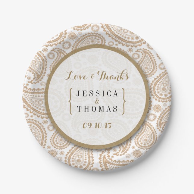 The Modern Paisley Wedding Collection - Brown Paper Plate (Front)