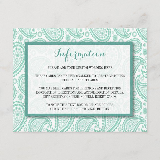 The Modern Paisley Wedding Collection - Green Enclosure Card (Front)