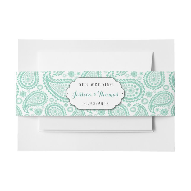 The Modern Paisley Wedding Collection - Green Invitation Belly Band (Front Example)