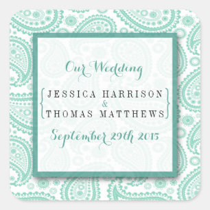 The Modern Paisley Wedding Collection - Green Square Sticker