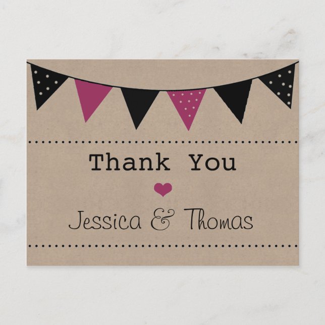 The Modern Pink Bunting Wedding Collection Postcard (Front)