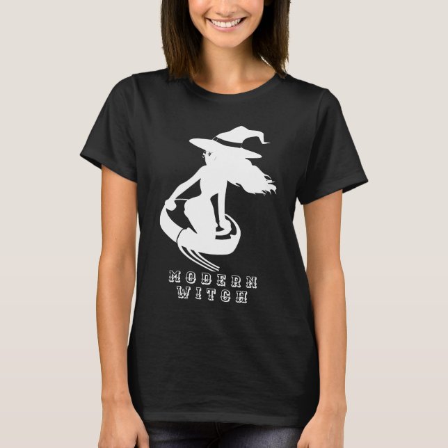 The Modern Witch of Halloween Rides Robot Cleaner T-Shirt (Front)