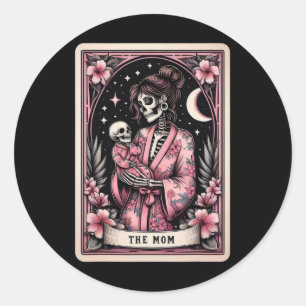 The Mom Tarot Card Mothers Day Pink Skeleton Mom B Classic Round Sticker