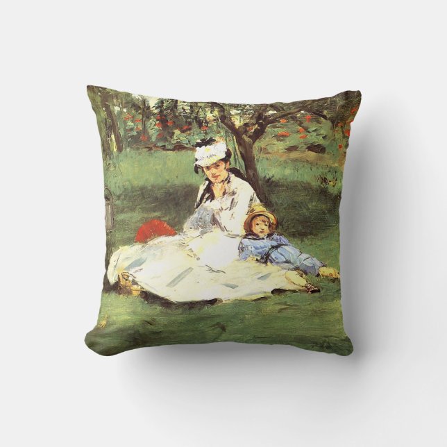  The Monet family in their garden Edouard Manet  Throw Pillow (Front)