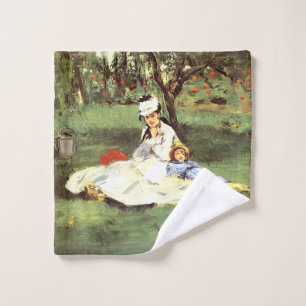 The Monet family in their garden Edouard Manet Wash Cloth