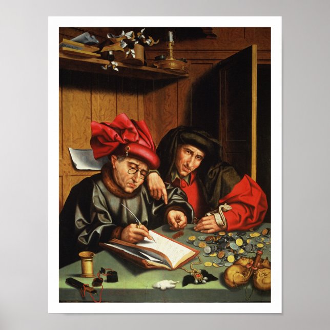 The Money Lenders (oil on oak panel) Poster (Front)
