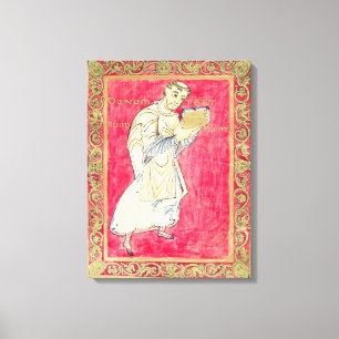 The monk Ruodprehet presenting his book Canvas Print