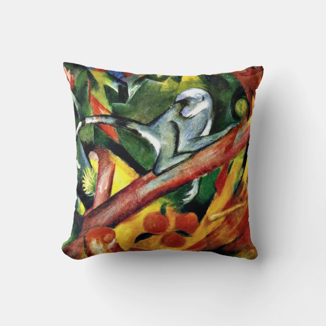 The Monkey - Franz Marc artwork Throw Pillow (Front)