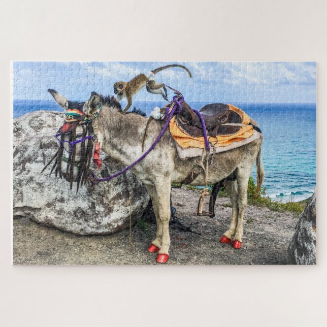 The Monkey on the Donkey - Only in St. Kitts Jigsaw Puzzle (Horizontal)