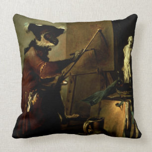 The Monkey Painter, 1740 (oil on canvas) Throw Pillow