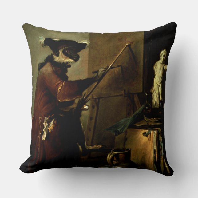 The Monkey Painter, 1740 (oil on canvas) Throw Pillow (Front)