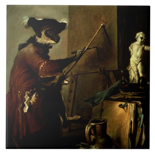 The Monkey Painter, 1740 (oil on canvas) Tile (Front)