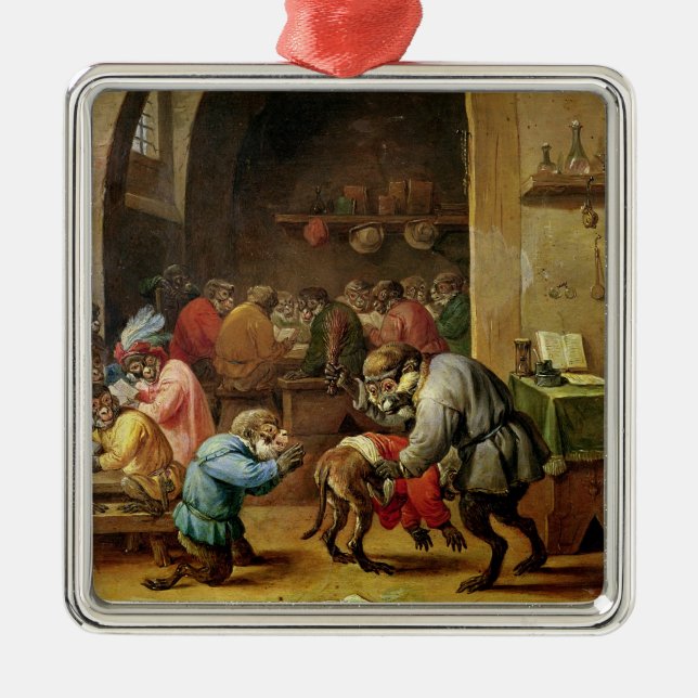 The Monkeys at School Metal Ornament (Front)
