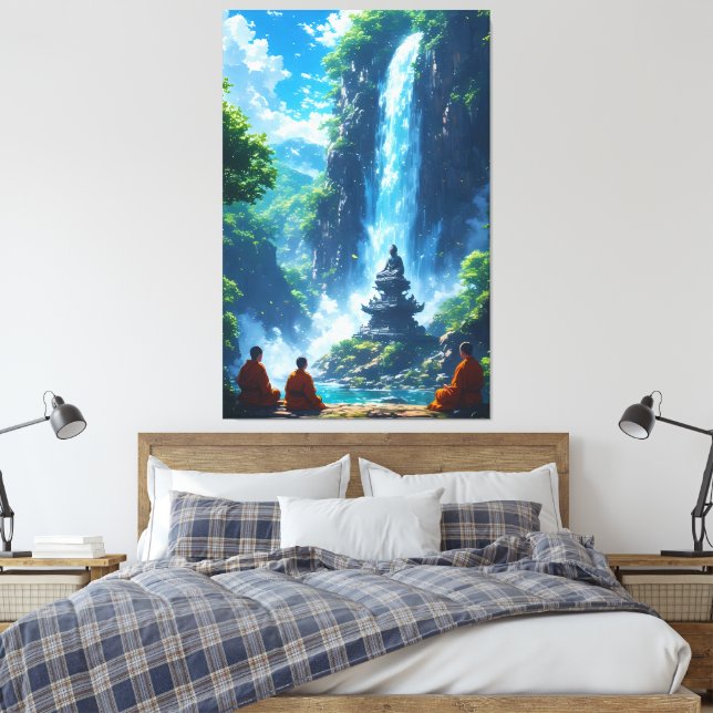 The Monks' Tranquil Ascent Canvas Print (Insitu(Bedroom))