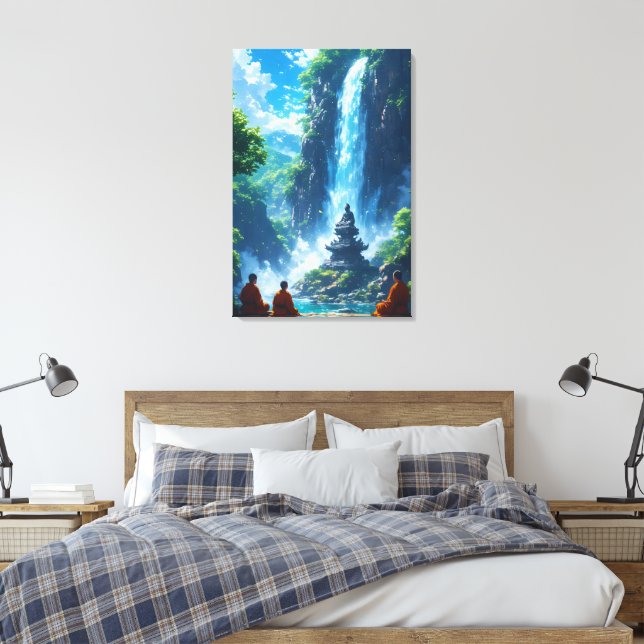 The Monks' Tranquil Ascent Canvas Print (Insitu(Bedroom))