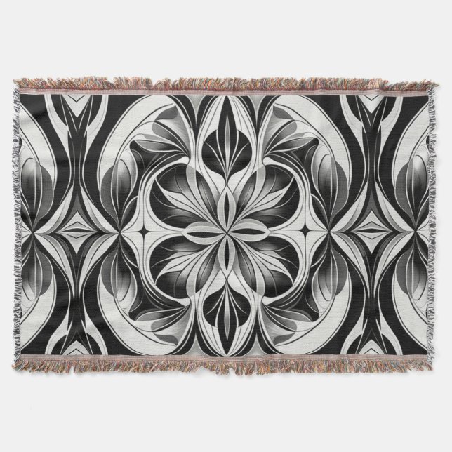 The Monochrome Bloom Throw Blanket (Front)