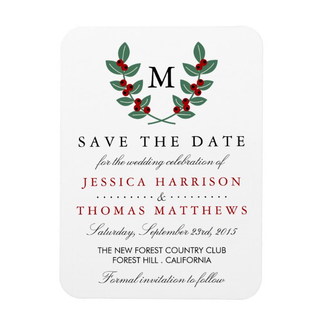 The Monogram Berry Bush Wedding Collection Magnet (Vertical)