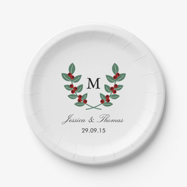 The Monogram Berry Bush Wedding Collection Paper Plate (Front)