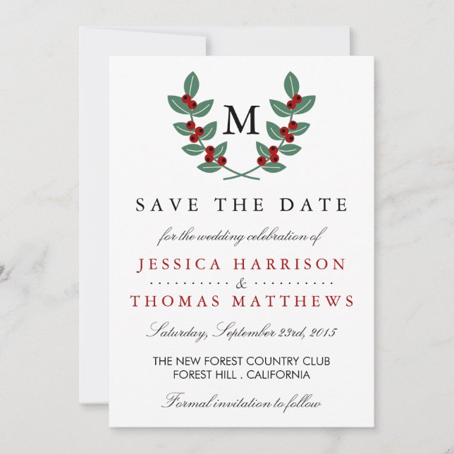The Monogram Berry Bush Wedding Collection Save The Date (Front)