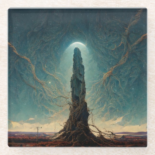 The Monolith 2 Fantasy Sci-Fi Art Glass Coaster (Front)