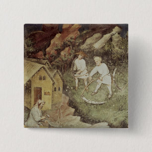 The Month of July, detail of reaping, c.1400 2 Inch Square Button