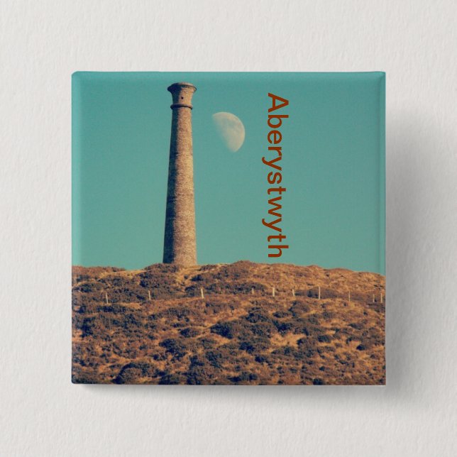 The Moon and a Tower: Aberystwyth 2 Inch Square Button (Front)