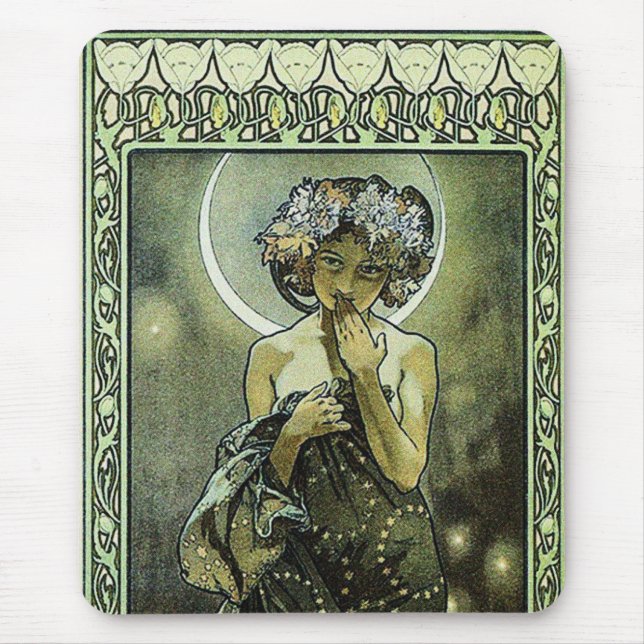 The Moon by Alphonse Mucha Mouse Pad (Front)