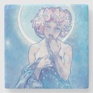 "The Moon" by Mucha, Blue Stone Coaster