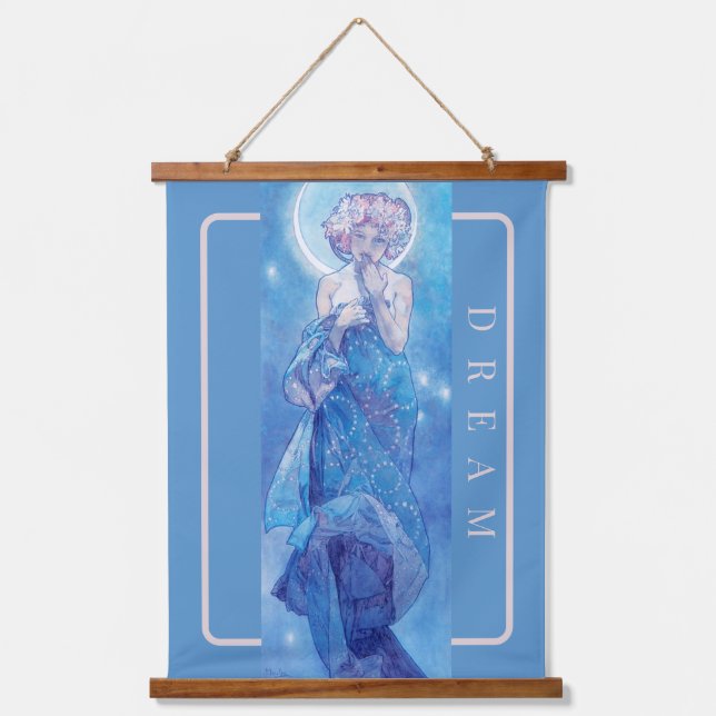 'The Moon’ by Mucha, Dream Blue Wall Tapestry (Front)