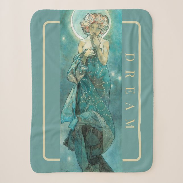 'The Moon’ by Mucha, Dream Green Sherpa Blanket (Front)