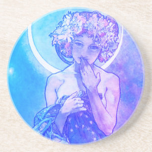 "The Moon" by Mucha, Violet Sandstone Coaster