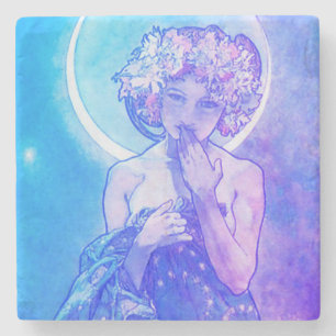 "The Moon" by Mucha, Violet Stone Coaster