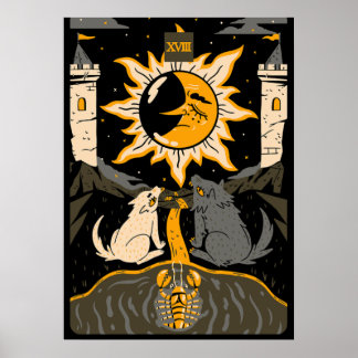 The Moon Card The 18th Tarot Card Retro Vintage Poster