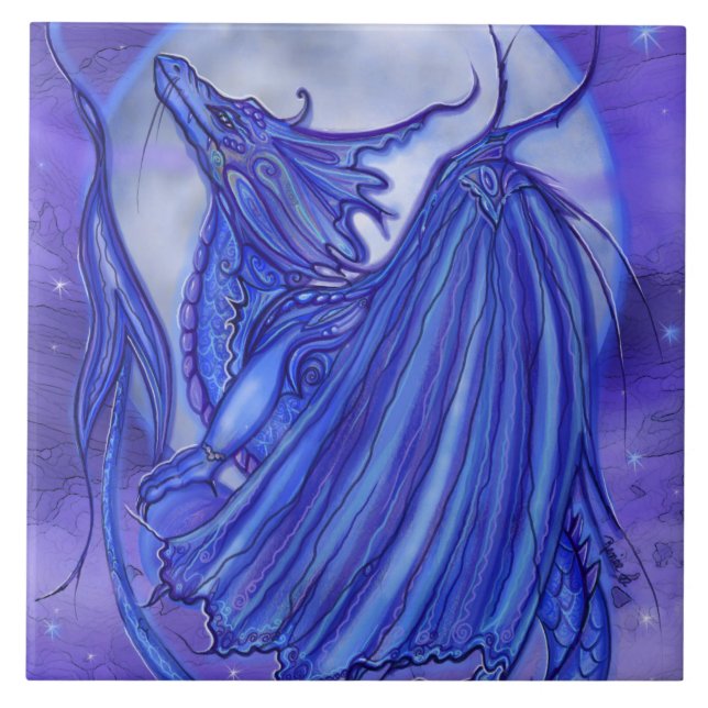 The "Moon Glow" Dragon fantasy by Renee Lavoie    Tile (Front)