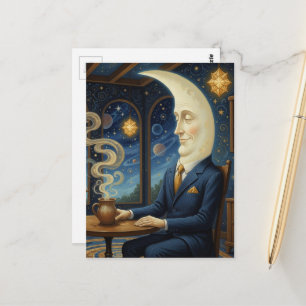 The Moon Goes For a Coffee Postcard