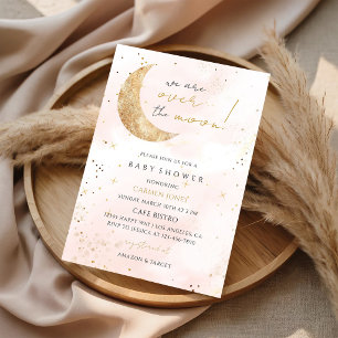 the Moon Pink Star Baby Shower Invitation