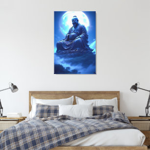 The Moon’s Blessing Over the Celestial Statue Canvas Print