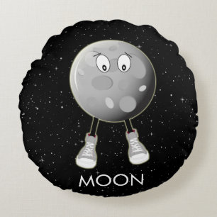 The Moon & Stars in Space Round Pillow