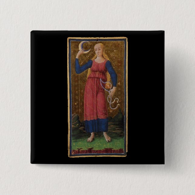 The Moon Tarot Card 2 Inch Square Button (Front)