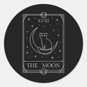 The Moon Tarot Card Black Cat Witchy Occult Magic  Classic Round Sticker