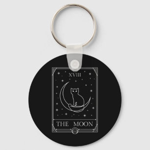 The Moon Tarot Card Black Cat Witchy Occult Magic Keychain