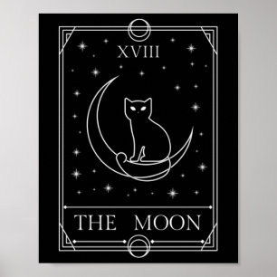 The Moon Tarot Card Black Cat Witchy Occult Magic Poster