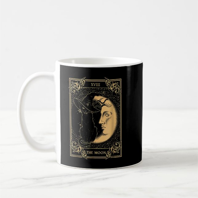The Moon Tarot XVII Inspired Black Cat Witch Hat H Coffee Mug (Left)