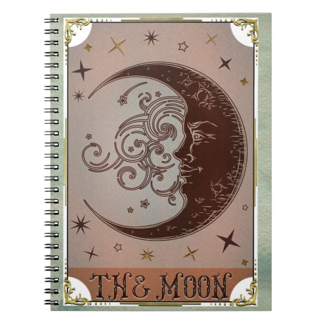 The Moon Vintage Tarot Card Celestial Art Notebook (Front)