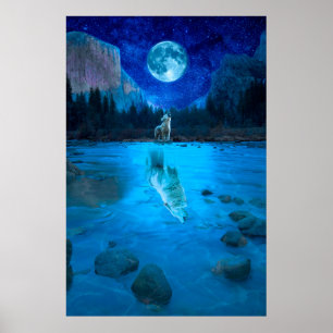 The Moon Wolf Howling at the Moon Night Wolf Poster
