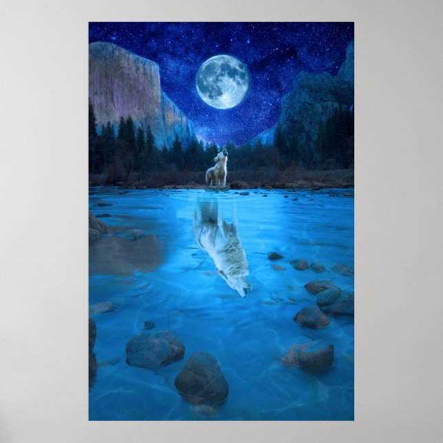 The Moon Wolf Howling at the Moon Night Wolf Poster (Front)