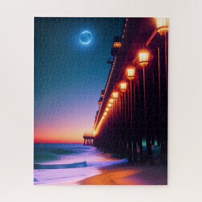 The Moonlit Pier  Jigsaw Puzzle (Vertical)