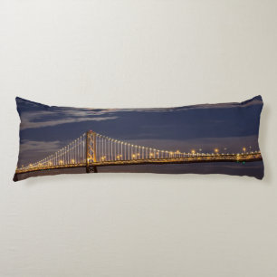 The moonrise tonight over the Bay Bridge Body Pillow