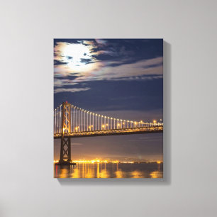 The moonrise tonight over the Bay Bridge Canvas Print